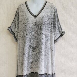 Melissa McCarthy Seven7 Le Meow Cat Graphic Burnout Tunic Top Women’s Plus 2X